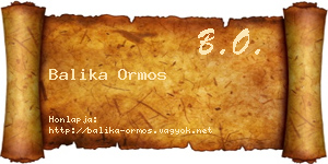Balika Ormos névjegykártya